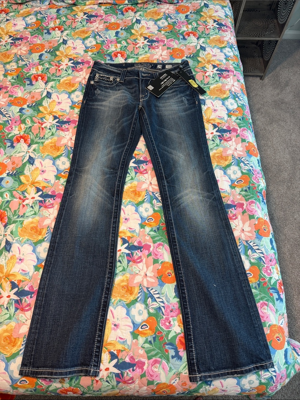 Miss Me Dark Blue Bootcut Jeans with Faded Detail